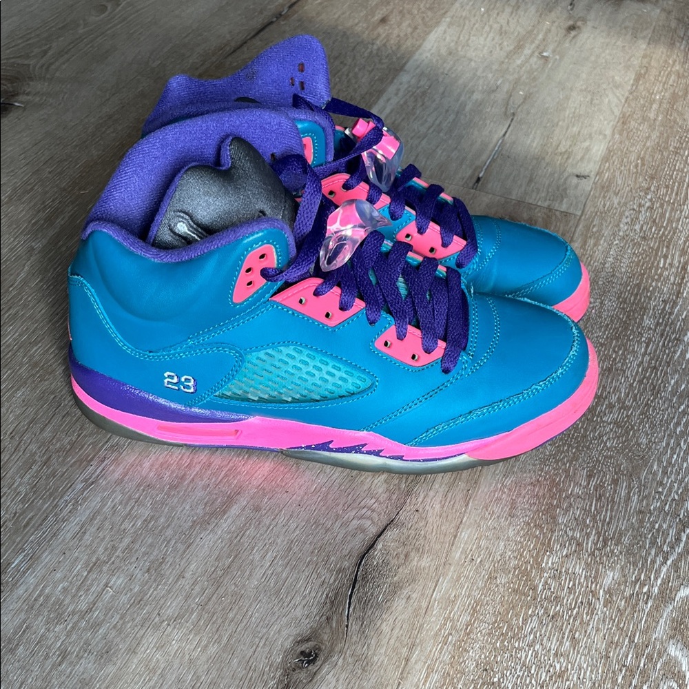 Jordan Kids Teal and Pink Sneakers - Picture 2 of 2